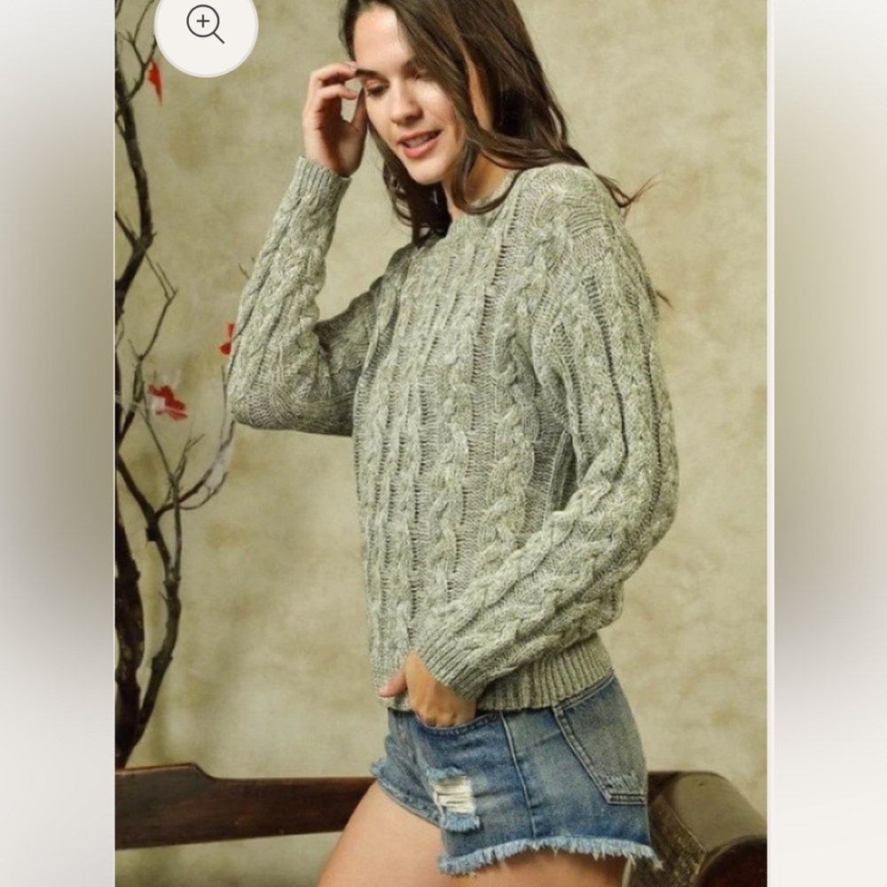 Lumiere Women's Cable Knit Sweater - Olive Green - Picture 2 of 7